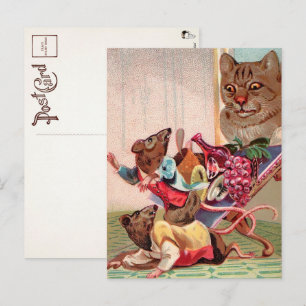 Viktorianische Gruselige Katze und Ratten Postkart Postkarte