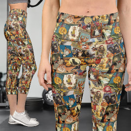 Viktorianische Grüße und Halloween Pumpkin Sticker Capri Leggings