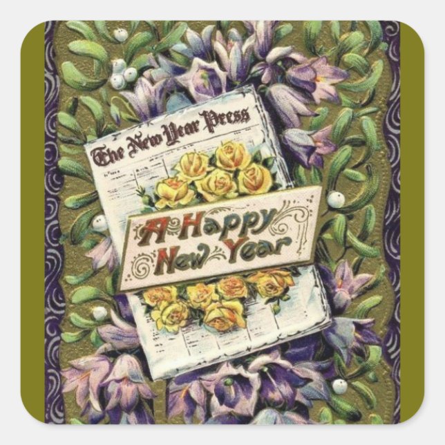 Viktorianische Happy New Year Stickers (Vorderseite)