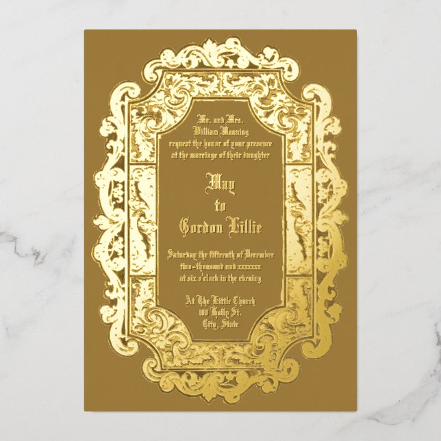 Viktorianische Hochzeit der Ära 1850 Folieneinladung (Vorderseite)