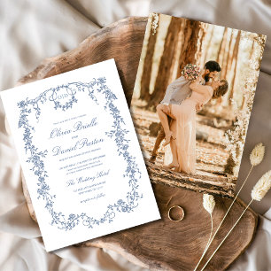 Viktorianische Hochzeit des Blue Foto Monogram Einladung