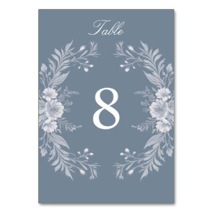 Viktorianische Hochzeit in Blau mit weißen Blume Tischnummer