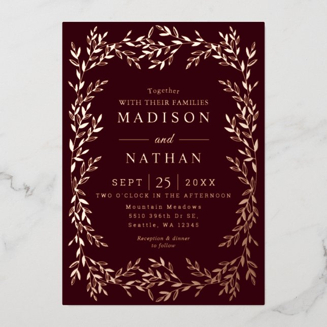 Viktorianische Hochzeit mit Floral Gold Folieneinladung (Vorderseite)