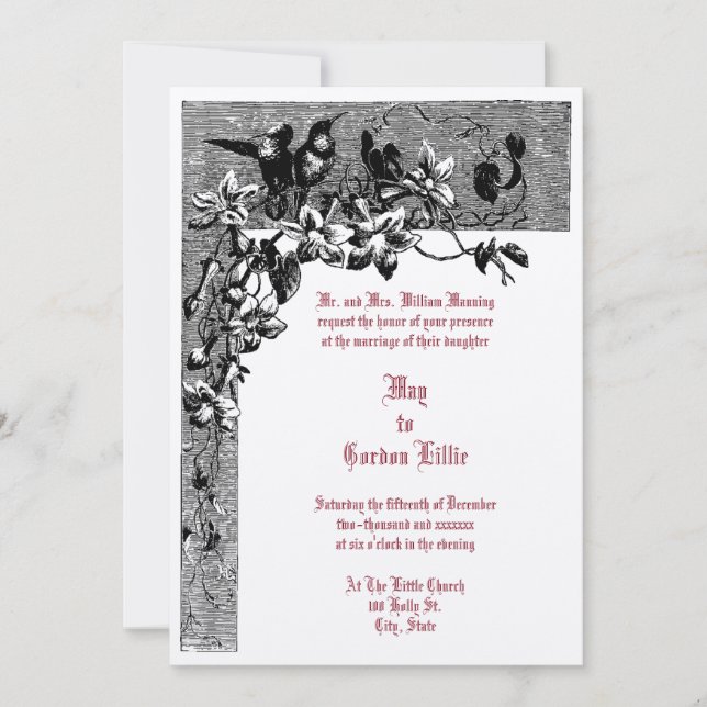 Viktorianische Hochzeit von Hummingbird Pair Einladung (Vorderseite)