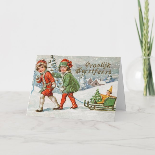 Viktorianische Holländer Vroolijk Kerstfeest Feiertagskarte (Vorderseite)