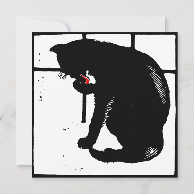 Viktorianische Holzschnitztiere Schwarze Katze Ankündigung (Vorderseite)