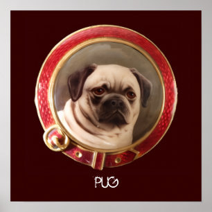 VIKTORIANISCHE HUND-MINIATURPORTRAITS Pug Poster