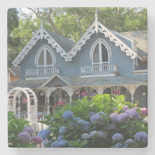 Viktorianische Hütte in Blue - Martha's Vineyard Steinuntersetzer (Vorderseite)