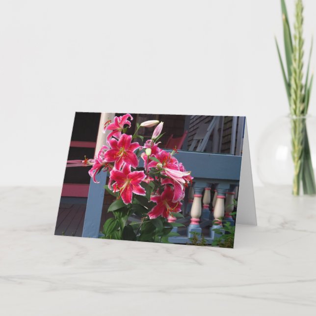 Viktorianische Hütte Pink Lilies - Martha's Vineya Karte (Vorderseite)