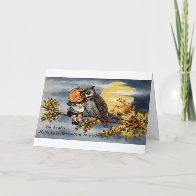 Viktorianische Jack-O-Lantern- und Owl-Halloween-K Karte (Vorderseite)