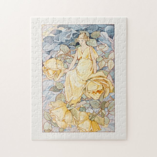 Viktorianische Jugendstil-Gelbe Blume Fairy Puzzle (Vertikal)