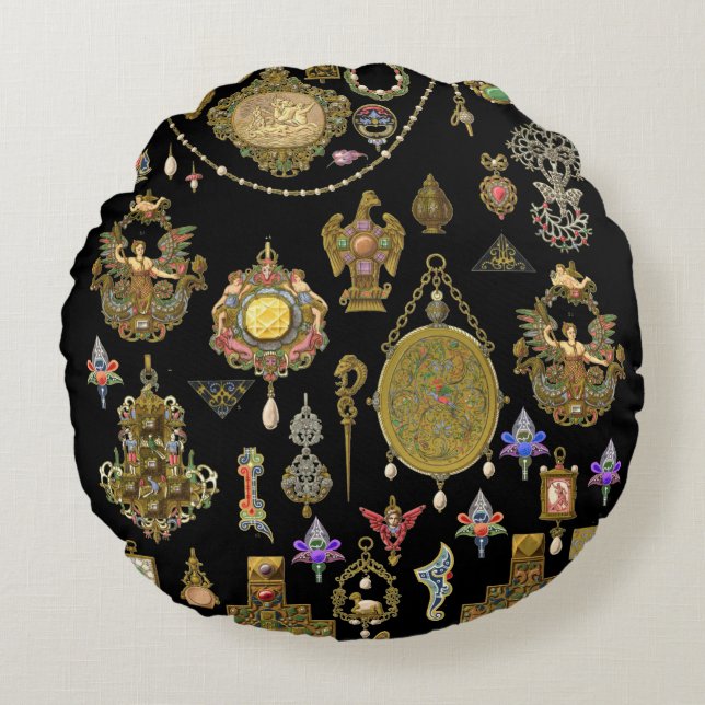 Viktorianische, Jugendstil- und Deko-Schmuckkunst Rundes Kissen (Vorderseite)