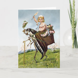 Viktorianische Käfer-Weihnachtskarte mit Mädchen Feiertagskarte