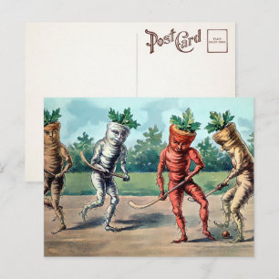 Viktorianische Karotten spielen Hockey Postkarte