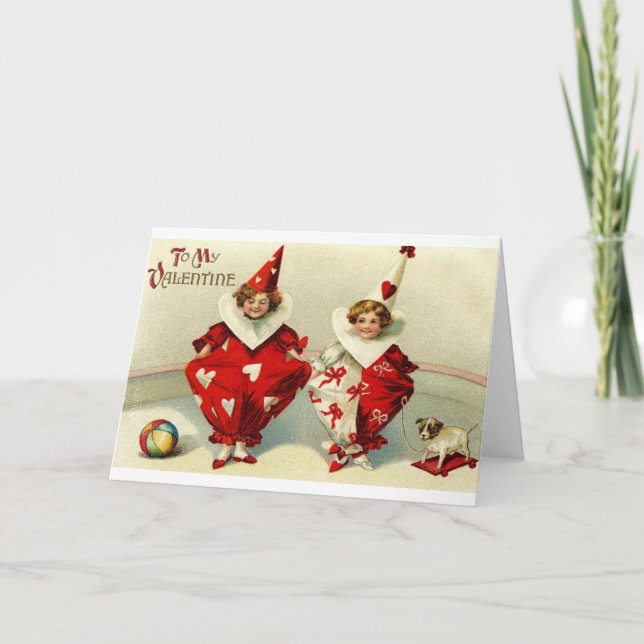 Viktorianische Karte Harlekinvalentines Tages (Vorderseite)