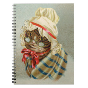 Viktorianische Katze mit Brillen-Spiral-Notebook Notizblock