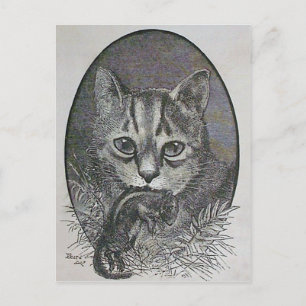 Viktorianische Katze mit Chipmunk Weihnachtskarte Feiertagspostkarte