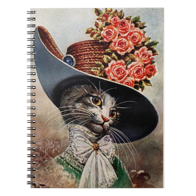 Viktorianische Katze mit floral Hat Spiral Noteboo Notizblock (Vorderseite)
