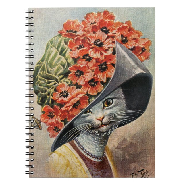 Viktorianische Katze mit Hat 3 Spiral Notebook Notizblock (Vorderseite)