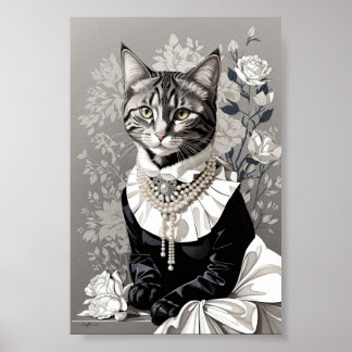 Viktorianische Katze schwarz gekleidet Poster