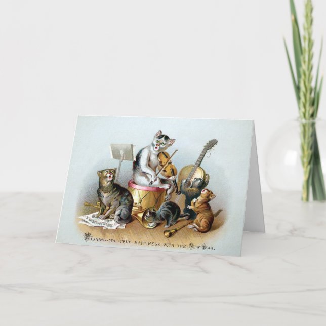 Viktorianische Katzen Neujahrskarte Feiertagskarte (Vorderseite)