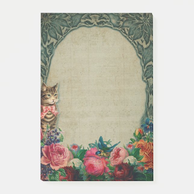 Viktorianische Katzen und Blume Post-it Klebezettel (Vorderseite)