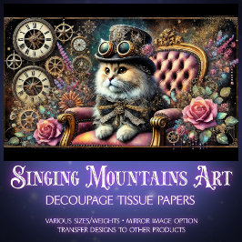 Viktorianische Katzen Vintage Blume Uhren Decoupag Seidenpapier