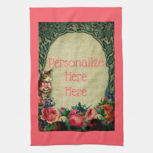 Viktorianische Katzenmusik Rose Blumen Vintag Geschirrtuch