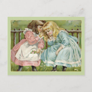 Viktorianische Kinder 2 Kleine Mädchen Vintage Pos Postkarte