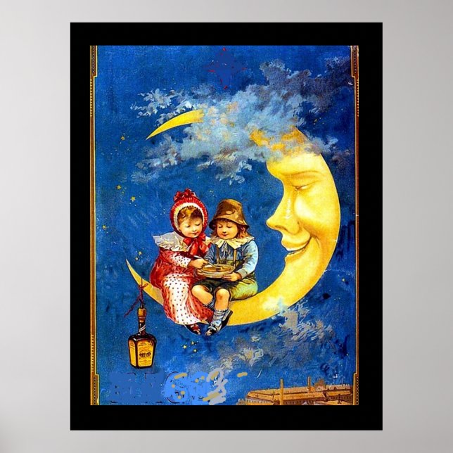 Viktorianische Kinder auf dem Mond Vintage Poster (Vorne)