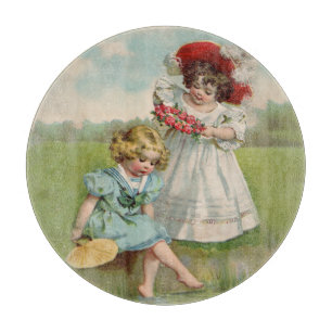 Viktorianische Kinder Uralter Sommer Mädchen Garte Schneidebrett