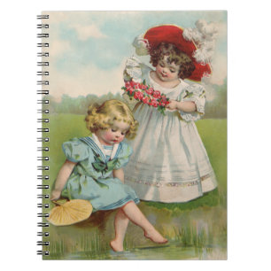 Viktorianische Kinder Vintage Sommer Mädchen Garte Notizblock