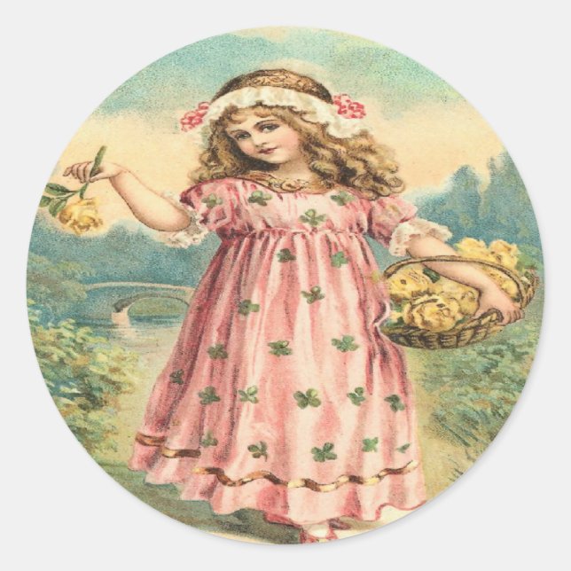 Viktorianische Kinderklee-St Patrick Runder Aufkleber (Vorderseite)