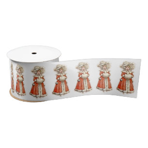 Viktorianische Kinderpapierpuppe Winterrot niedlic Satinband