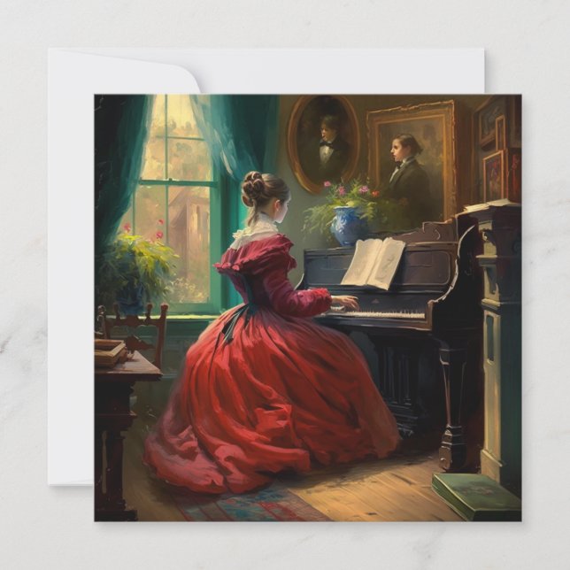 Viktorianische Klavierspielerin, Ölmalerin Karte (Vorderseite)