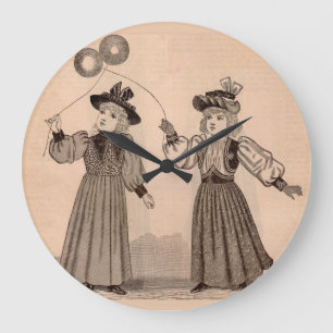 Viktorianische kleine Mädchen mit Ballons Große Wanduhr