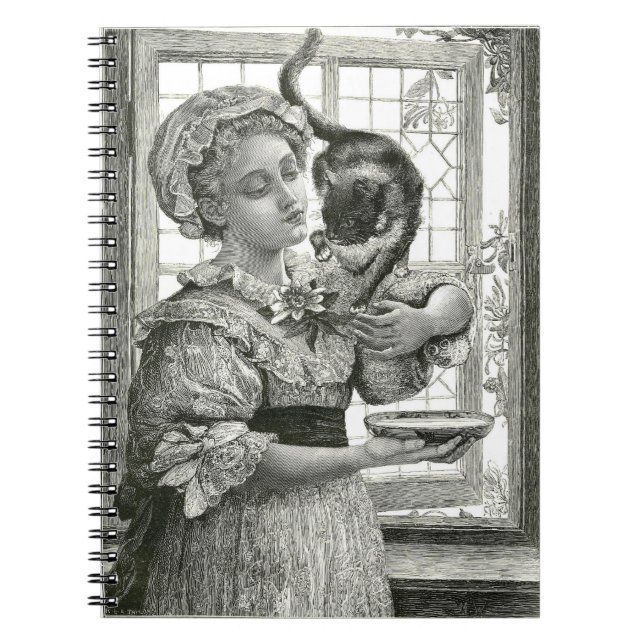 Viktorianische Lady and Cat Spiral Notebook Notizblock (Vorderseite)