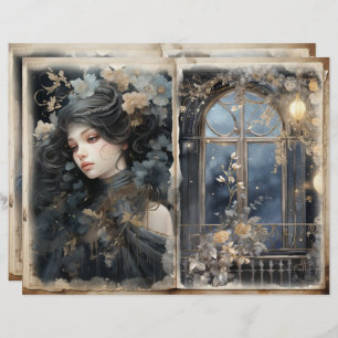 Viktorianische Lady Balcony Blue Junk Journal-Seit