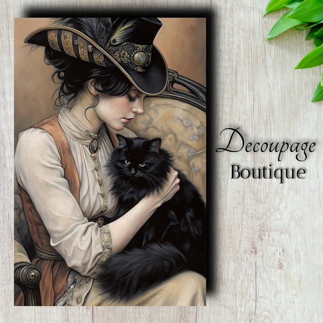 Viktorianische Lady Black Cat Decoupage Seidenpapier (Victorian Lady Black Cat Decoupage Tissue Paper)