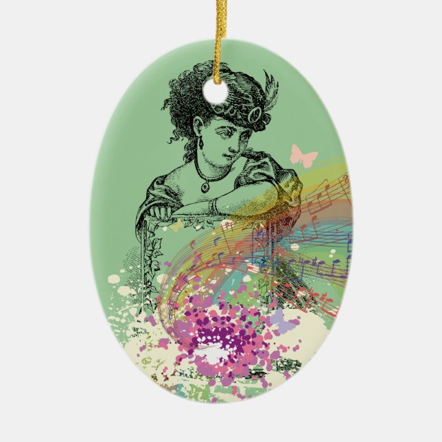 Viktorianische Lady GreenMusicColorSplash Oval Orn Keramikornament (Vorne)