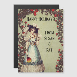 Viktorianische Lady im Rote Rose Garden mit Fan Magnetkarte