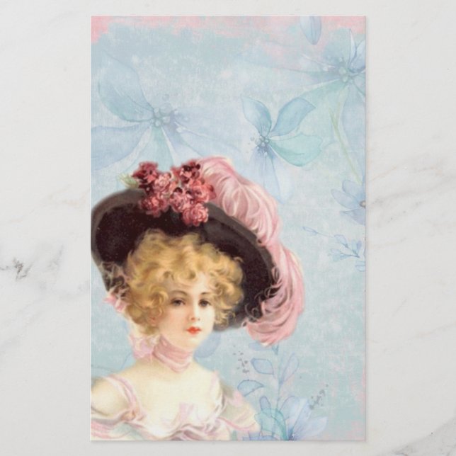 Viktorianische Lady in Feathered Hat Stationery Briefpapier (Vorderseite)