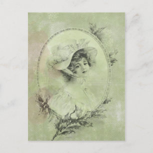 Viktorianische Lady in Hat Verdigris Green Postcar Postkarte