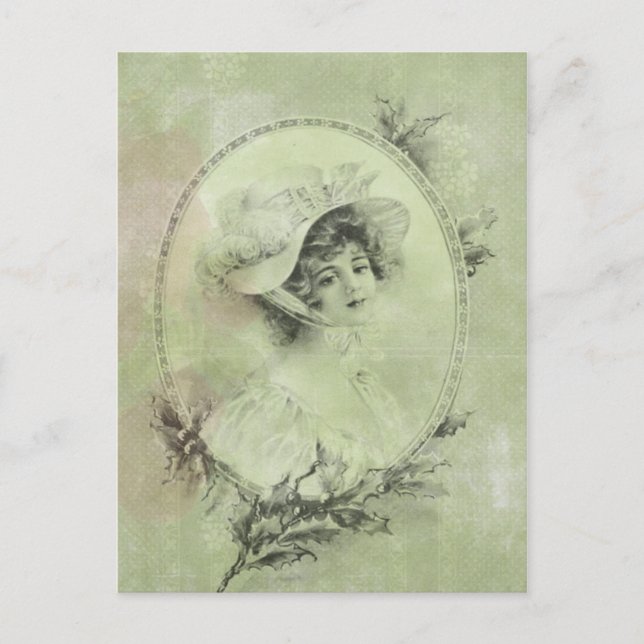 Viktorianische Lady in Hat Verdigris Green Postcar Postkarte (Vorderseite)