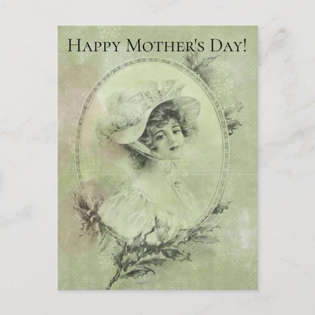 Viktorianische Lady in Hat Verdigris Green Postkarte (Vorderseite)