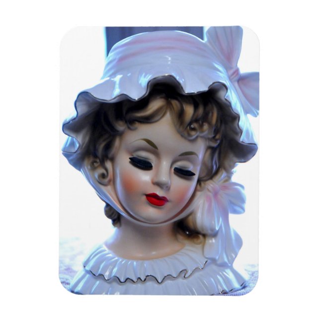 Viktorianische Lady in Ruffled Bonnet Head Vase Gi Magnet (Vertikal)