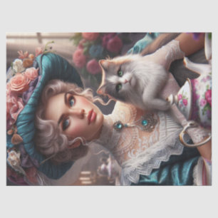 Viktorianische Lady mit Blue Hat und Cat Tissue Pa Seidenpapier