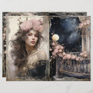 Viktorianische Lady Pink Black Junk Journal Page