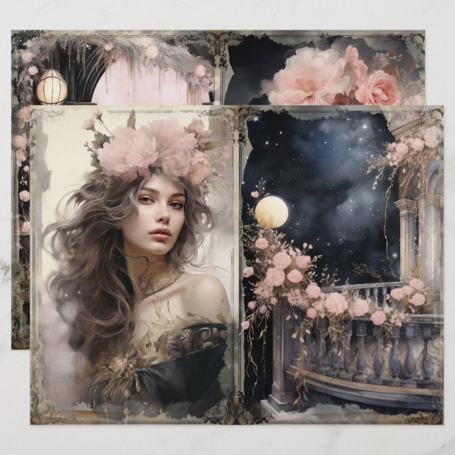 Viktorianische Lady Pink Black Junk Journal Page (Vorne/Hinten)