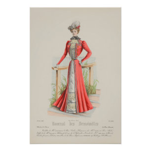 Viktorianische Lady Red Dress French Fashion Vinta Poster